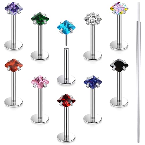 20G 18G 16G Astm F136 Titanium Threadless Flat Back Earrings Nose Studs Tragus Helix Conch Cartilage Lobe Earrings Medusa Labret Snake Bite Monroe Lip Ring Piercing Jewelry For Women Men - size: 18G-8MM Bar-CZ 3MM