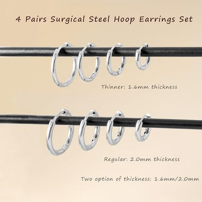 Small Hoop Earrings for Women Men Girls 14k Real Gold Plated Thin Gold Huggie Hoops Set for Cartilage Helix Hypoallergenic Surgical Stainless Steel 6/8/10/12mm - color: Silver, style: Thinner-1.6mm
