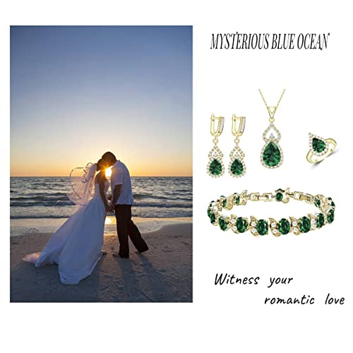 LMXXVJ Women Jewelry Set Platinum Plated Necklace Open Ring Earrings Bracelet Set,Birthday/Anniversary Mother’s Day Jewelry Gifts for Mom/Wife/Sister/Best Friend - color: Yellow Gold-Green