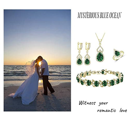 LMXXVJ Women Jewelry Set Platinum Plated Necklace Open Ring Earrings Bracelet Set,Birthday/Anniversary Mother’s Day Jewelry Gifts for Mom/Wife/Sister/Best Friend - color: Yellow Gold-Green