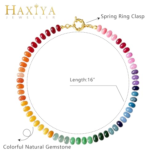 HAXIYA Colorful Beades Gemstone Necklace for Women Boho Beaded Choker | Rainbow Natural Stone Chunky Bead Surfer Summer Beach Necklaces Jewelry Hypoallergenic - color: Rainbow
