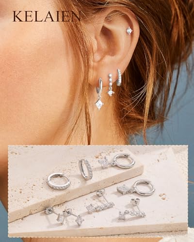 Gold Silver Earrings for Women Trendy 14K Gold Plated Dangle Hypoallergenic Cartilage Earrings Small 925 Sterling Silver Post Dainty Hoop Drop Pearl Earring Stacks Set Huggie Chain Earrings Jewelry - color: C-Huggie Earrings-Sliver