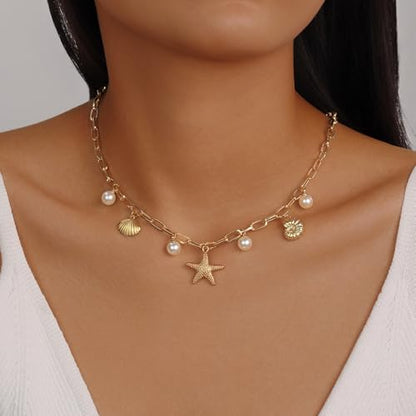 Evabelle Gold Layered Necklace for Women Trendy Jewelry 14K Real Gold Plated Chunky Chain Stackable Necklaces Dainty Choker Necklaces Rectangle Square Pendant - color: Gold Necklace 15