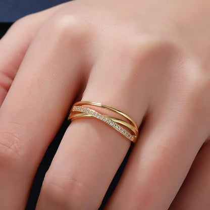 OOOPEL Sterling Silver Adjustable Ring S925 Silver Rings for Women Cubic Zirconia Twist Love Knot Dainty Ring Silver Minimalist Open Finger Rings Silver Thumb Sterling Silver Ring - color: Gold,Cubic Zirconia