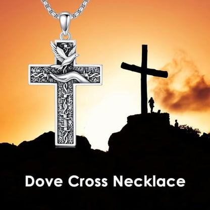 Cross Necklace for Men Women 925 Sterling Silver Cross Pendant Necklace Christian Religious Jewelry Gifts for Anniversary - color: 21-Dove Cross