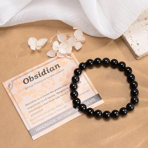 MASSIVE BEADS Handmade Yoga Stretch Elastic Bracelet Natural Stone Crystal Healing Power Energy Gifts for Unisex Adult 4mm 6mm 8mm 10mm - color: Black Obsidian(Pleasure), size: 8mm