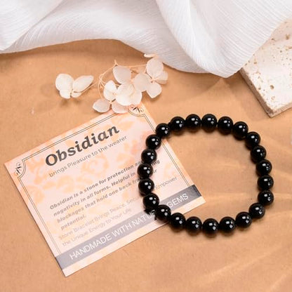 MASSIVE BEADS Handmade Yoga Stretch Elastic Bracelet Natural Stone Crystal Healing Power Energy Gifts for Unisex Adult 4mm 6mm 8mm 10mm - color: Black Obsidian(Pleasure), size: 8mm