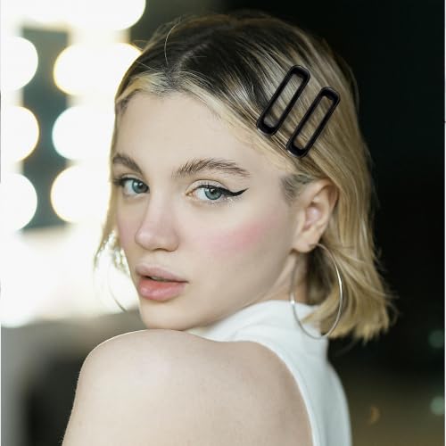 20 PCS Small Rectangle Hair Barrettes For Women Non Slips Snap Clips For Thin Fine Hair,Bright Black,1.97 x 0.55Inch - color: Bright Black