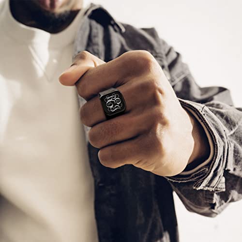 GoldChic Jewelry Personalized Signet Rings Men Women, Stainless Steel Custom Photo Bold Square/Oval Monogram/Old English Initial Pinky Stacking Statement Ring in Black/Silver/Gold (Size 7-14) - color: Black-Monogram -Square