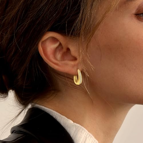 Hoop Earrings for Women Chunky Huggie Hoop Earrings Gold Sterling Silver Cz Oval Hoop Earrings Lightweight Chunky Thick Hoops Dainty Hypoallergenic Jewelry for Mom Wife Birthday Party Gifts - color: Gold