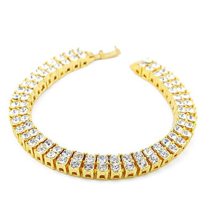HH BLING EMPIRE 14K Gold and Silver Bracelets Diamond Tennis and Cuban Link Bracelet for Men Women Hip Hop Jewelry - color: 2 row tennis-Gold, size: 8.5"