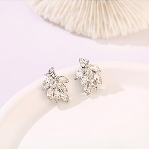 Rhinestone Stud Earrings for Women Small Dainty Crystal Cluster Drop Earrings for Girls Cute Costume Jewelry for Bridal Wedding Party Gift - color: Clear Silver