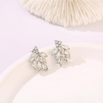 Rhinestone Stud Earrings for Women Small Dainty Crystal Cluster Drop Earrings for Girls Cute Costume Jewelry for Bridal Wedding Party Gift - color: Clear Silver