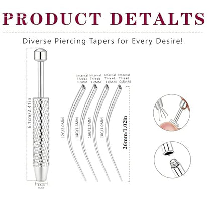 Piercing Tapered Ball Grabbing Tool for Jewelry Replacement - 14G 16G 18G 20G Stainless Steel Flat Back Earring Applicator Tool Threaded, Internal Threaded, External Threaded Body Piercing Insertion Needle Kit for Ear/Nose/Navel/Nipple/Lip/Eyebrow/Tongue