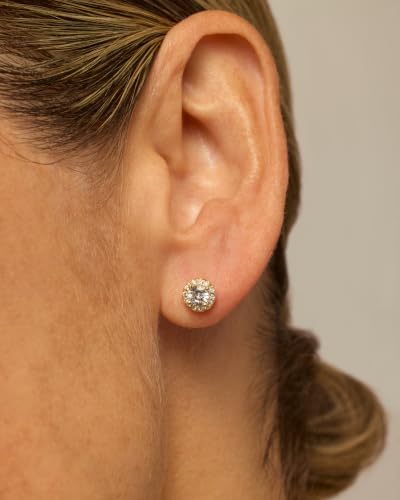 PAVOI 14K Gold Plated 925 Sterling Silver Post Brilliant Round Faux Diamond Halo Earrings - Premium Cubic Zirconia - style: 6.35mm Round