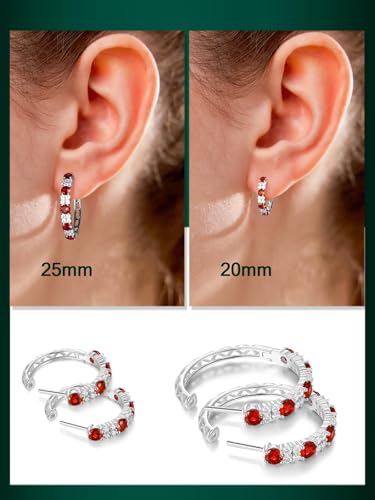Women's Huggie Hoops with Birthstone 925 Sterling Silver Huggie Stud Hypoallergenic 14K Gold Plated Moissanite Earrings -Emerald Sapphire Ruby Hoop Earrings, Size 20 25mm - color: A -Ruby Silver, size: 20mm (0.78 Inch)