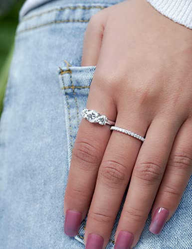 IMOLOVE Moissanite Wedding Band for Women Eternity Bands Moissanite Wedding Rings for Women Sterling Silver Ring Anniversary Band White Gold Plated Size 4-11 - style: 3 Stones