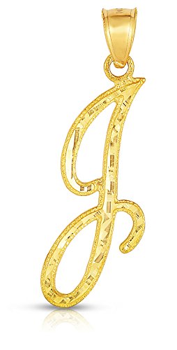 Floreo 10K Yellow Gold Charm Pendant Letter A-Z Personalized Alphabet Initial Name with optional 18 Inch Necklace - style: J
