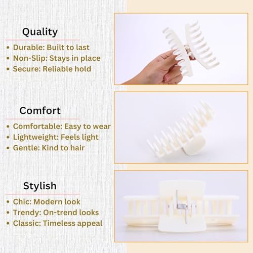 White Hair Clips for Women - 8 Pack 4.3 Inch Large Matte Banana Claw Clips for Women Thin Thick Curly Hair, Big Strong Hold jaw - color: White