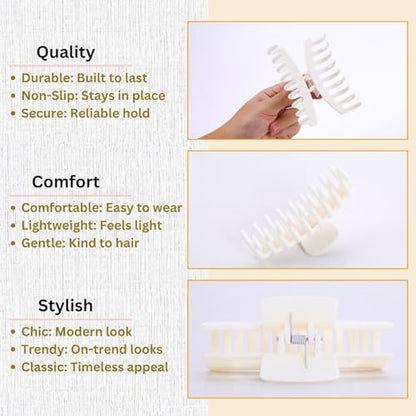 White Hair Clips for Women - 8 Pack 4.3 Inch Large Matte Banana Claw Clips for Women Thin Thick Curly Hair, Big Strong Hold jaw - color: White