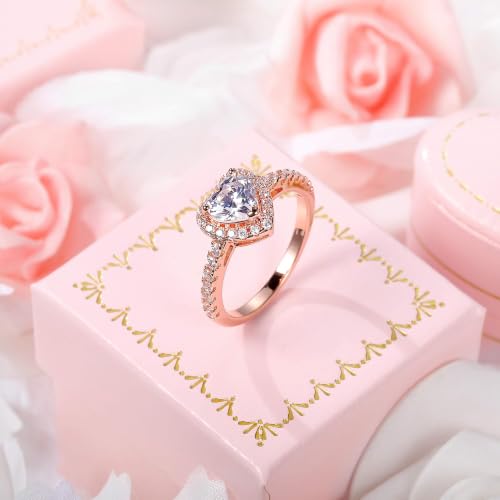 MDFUN Luxurious 18k Gold Plated Cubic Zirconia Wedding Engagement Rings Eternity Bridal Band Halo Rings - color: A-rose gold plated