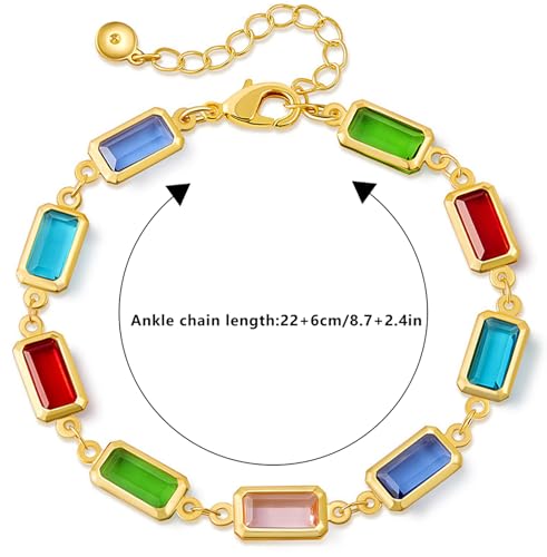 18K Gold Plated Anklet for Women Multicolor Crystal Ankle Bracelets Boho Adjustable Chain Anklets - color: Large Rectangle