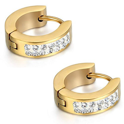 Aroncent Stainless Steel Hoop Earrings: 3-8 Pairs Men Small Hoop Huggie Hinged Earrings Set for Men Women 4mm Valentine Day Gifts - color: B-3PCS-Gold series