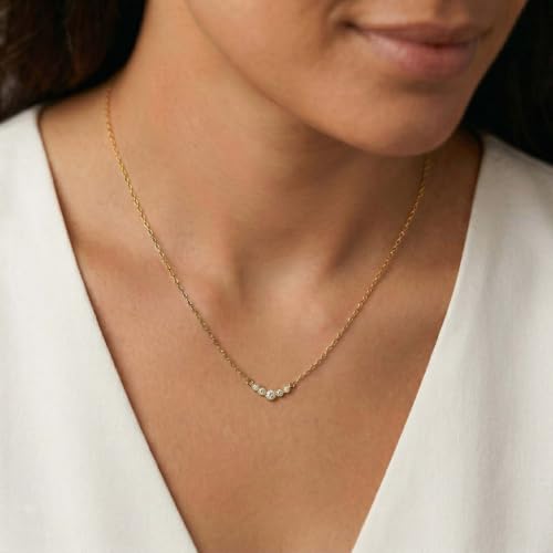Gold Silver Pendant Necklace for Women, Dainty CZ Jewelry Gift | 14K Gold Silver Plated, Cubic Zirconia Pearl Charm, Trendy Layered Necklace, Adjustable Chain, Waterproof, Hypoallergenic - color: Gold-Round CZ