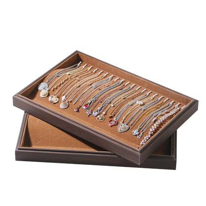Wood Jewelry Organizer Tray, Necklace Display (Brown, 2Pc, 20-Hook) | Stackable Jewelry Display, Necklace Holder, Tangle-Free Necklace Stand, Pendant Organizer - size: 20 Hooks Necklace+20 Hooks Necklace
