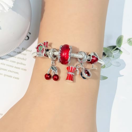 925 Sterling Silver Bead Charm for Pandora Bracelets and Necklaces,Pink Bow Cherry Butterfly Blue Ocean Pendant Bead Charms Jewelry Present Valentines Gifts for Wife/Girlfriend Women - style: Cherry Charms