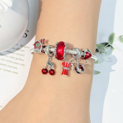 925 Sterling Silver Bead Charm for Pandora Bracelets and Necklaces,Pink Bow Cherry Butterfly Blue Ocean Pendant Bead Charms Jewelry Present Valentines Gifts for Wife/Girlfriend Women - style: Cherry Charms