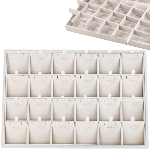 24 Grid Jewelry Tray Velvet Jewelry Display Tray with Removable Dividers | Jewelry Organizer Stackable Trays for Earrings Necklaces Bracelet Rings Display Showcase - Beige - color: Beige