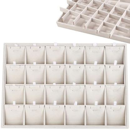 24 Grid Jewelry Tray Velvet Jewelry Display Tray with Removable Dividers | Jewelry Organizer Stackable Trays for Earrings Necklaces Bracelet Rings Display Showcase - Beige - color: Beige