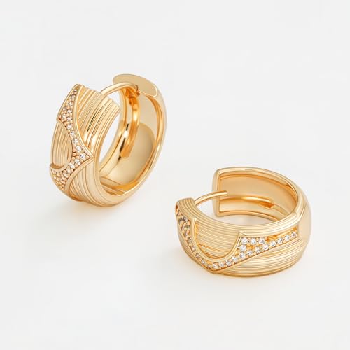 DREMMY STUDIOS Gold Dainty Huggie Hoop Earrings 18K Gold Plated Exquisite Open Tassel Dangle Charm Drop Sleeper Geometric Cross Coin Star Heart White CZ Simple Hypoallergenic Earrings for Women - color: Wide CZ Hoops