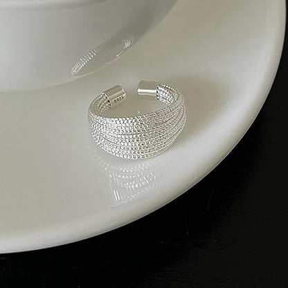 925 Sterling Silver Wide Band Ring Simple Handmade Hammered Chunky Statement Rings Adjustable Boho Thumb Ring for Women Men - color: Pattern 2