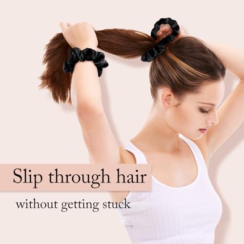 OLESILK 100% Mulberry Silk-Scrunchies for Hair Sleep, Women Grils Silk Hair Ties for Frizz & Breakage Curly Hair, No Damage, Elastics Ponytail Holder, 3 Pack - color: 3pcs, Black-Light Champagne-Lavender