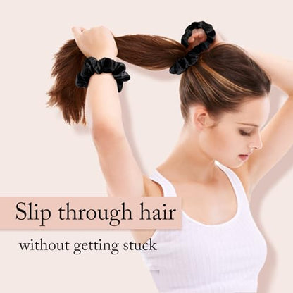 OLESILK 100% Mulberry Silk-Scrunchies for Hair Sleep, Women Grils Silk Hair Ties for Frizz & Breakage Curly Hair, No Damage, Elastics Ponytail Holder, 3 Pack - color: 3pcs, Black-Light Champagne-Lavender