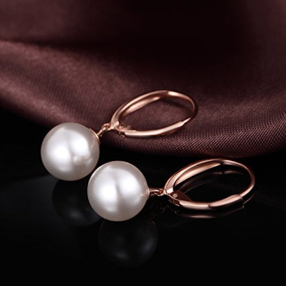 Pearl Earrings for Women Pearl Leverback Earrings 925 Sterling Silver - color: C2-rose-leverback