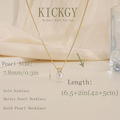 Pearl Necklaces for Women Trendy,Dainty Pearl Pendant Necklace | 14k Gold Plated Elegant Pearl Necklace,Simple Pearl Pendant,Dainty Gold Jewelry,Waterproof Summer Bridal Wedding Accessories - color: GOLD-11
