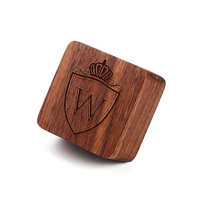 Mens Initial Silver Cufflinks A-Z Alphabet Letter Steel Cuff Links with Engraved Walnut Wood Box Groom Groomsman Wedding Set… - style: W