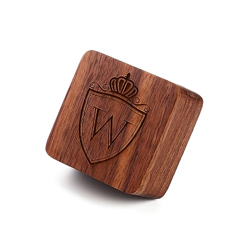 Mens Initial Silver Cufflinks A-Z Alphabet Letter Steel Cuff Links with Engraved Walnut Wood Box Groom Groomsman Wedding Set… - style: W