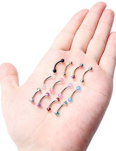 Jenxnjsjo 16g 8/10mm Eyebrow/Rook/Snug/Vertical-Labret/VCH/Snake-Eyes/Anti-Tragus/Cartilage/Daith/Belly-Button/Bridge/Hood/Surface Curved Barbell Piercing Jewelry for Women Men - color: Turquoise-P / GITD / Ball, size: 8mm