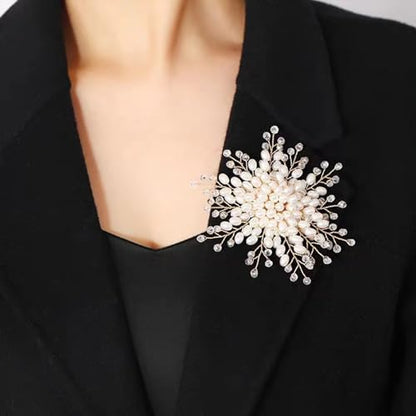 Flower White Pearl Brooch Pin for Women | Striking Large Pearl Flower Beads Statement Costume Pin Graceful Wedding Anniversary Prom Jewelry Gifts - style: Pearl1