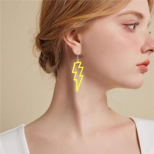 ONLYJUMP Acrylic Exaggerated Lightning Earrings Statement Punk Retro Geometric Delicate Neon Personalized Earrings Accessory Jewelry for Women - color: Yellow
