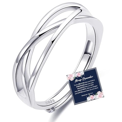 OOOPEL Sterling Silver Adjustable Ring S925 Silver Rings for Women Cubic Zirconia Twist Love Knot Dainty Ring Silver Minimalist Open Finger Rings Silver Thumb Sterling Silver Ring - color: Celtic Knot with card