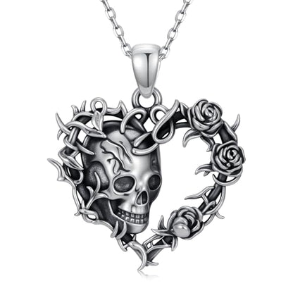 Sterling Silver Halloween Necklace Gothic Jewelry Gifts for Women Men - style: Skull Thorn Rose