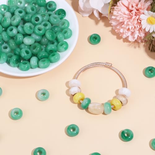 150PCS 14x8mm Green Acrylic European Large Hole Rondelle Spacer Beads with Storage Box, Loose Beads for Bracelet Necklace Earring Hair DIY Jewelry Making - color: Green