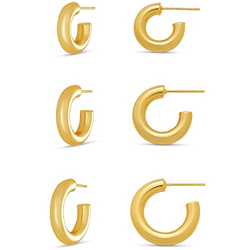 Amazon Essentials 14K Gold or Sterling Silver Plated Thick Tube Hoop Set - color: Yellow Gold