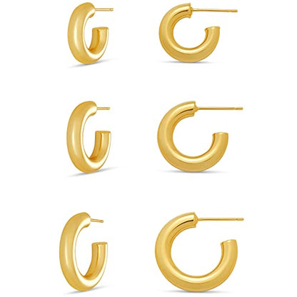Amazon Essentials 14K Gold or Sterling Silver Plated Thick Tube Hoop Set - color: Yellow Gold