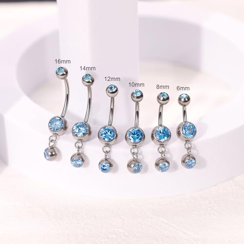 REVOLIA 14G G23 Pure Titanium Dangle Belly Button Rings for Women Hypoallergenic Dangling Navel Rings Internally Threaded Belly Rings for Sensitive Skin CZ Barbell Belly Button Piercing Jewelry 6-16mm - color: Blue